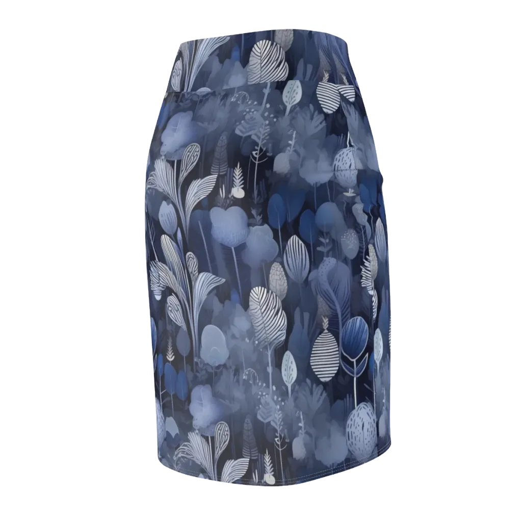 Blue Velvet Garden on Pencil Skirt — Back Side