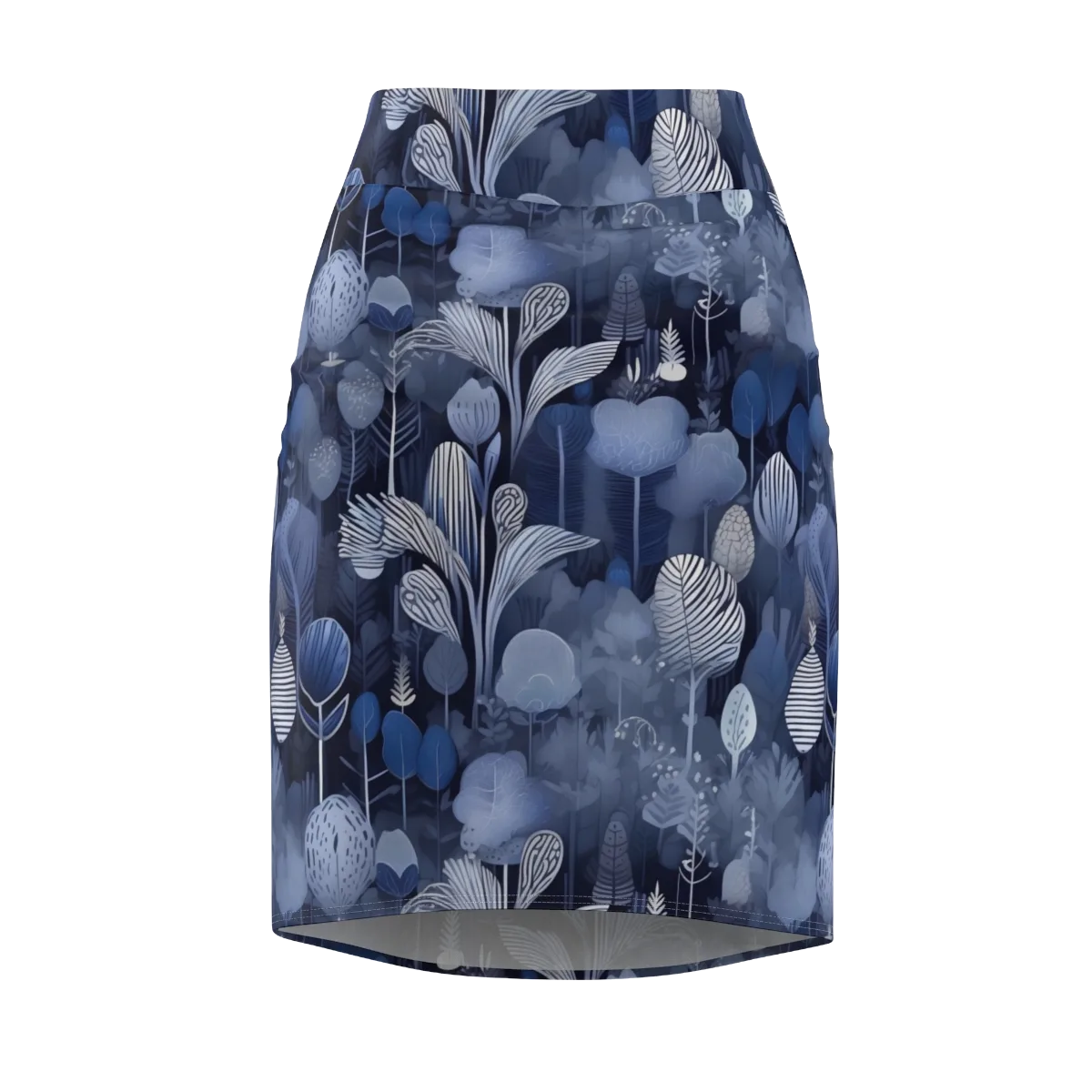 Blue Velvet Garden on Pencil Skirt — Front