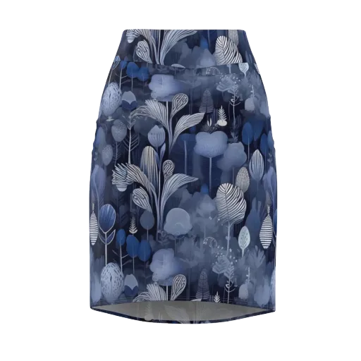 Blue Velvet Garden on a Pencil Skirt