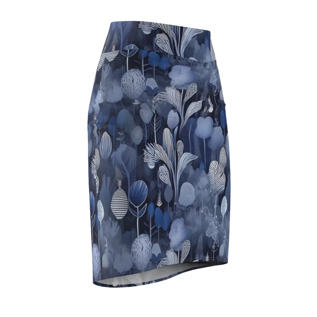 Blue Velvet Garden on Pencil Skirt — Front Side
