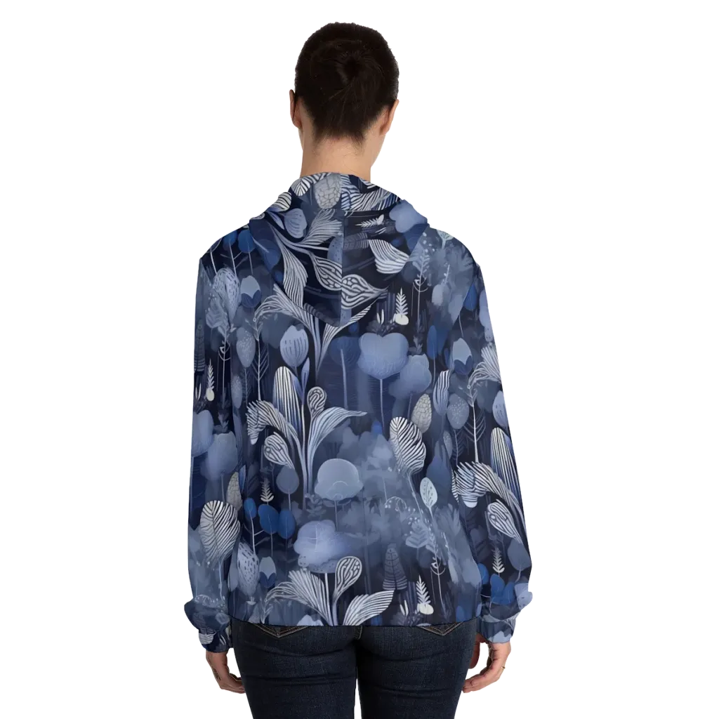 Blue Velvet Garden on Women's Full-Zip Hoodie — Back On Person