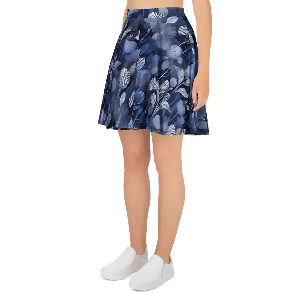 Blue Velvet Garden on Skater Skirt — Left