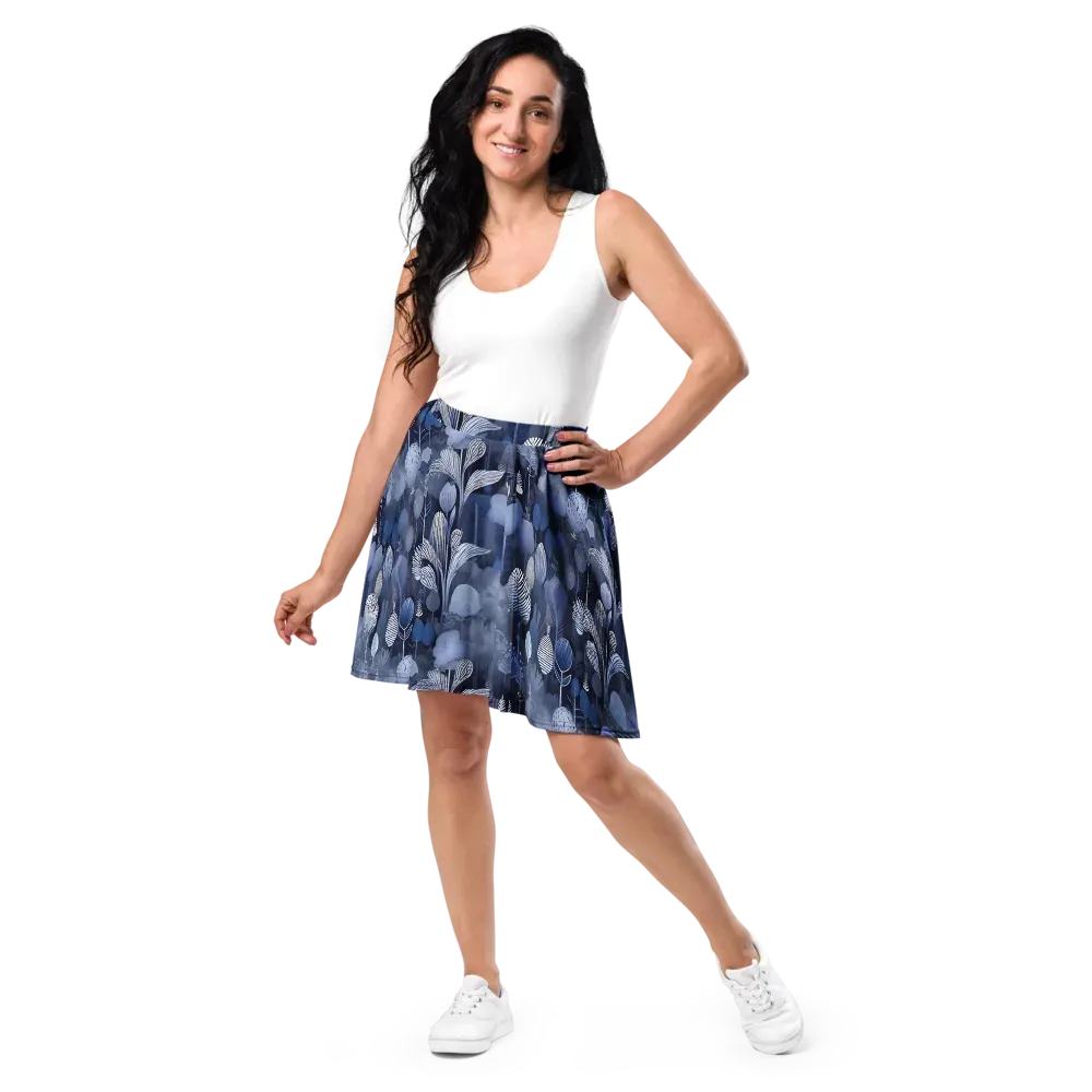 Blue Velvet Garden on Skater Skirt — Front