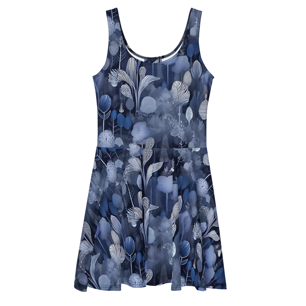 Blue Velvet Garden on Skater Dress — Front