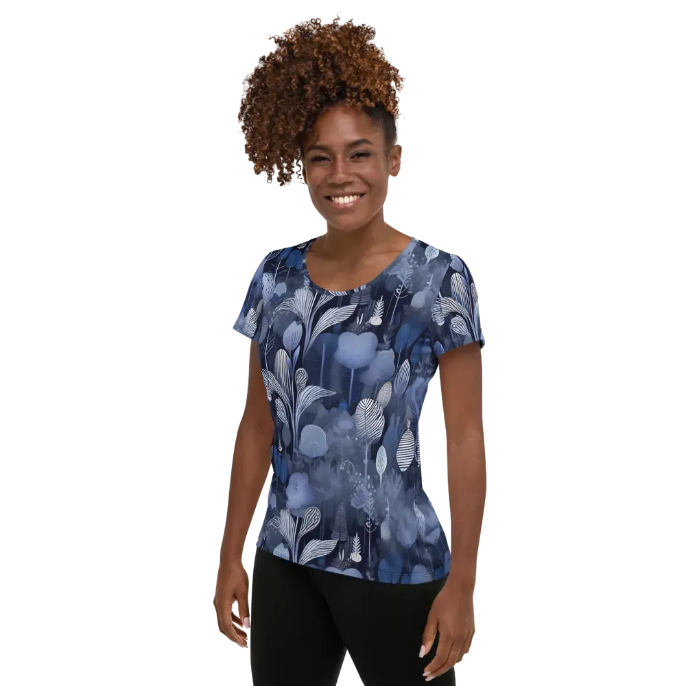 Blue Velvet Garden on Women's Athletic T-Shirt — Left