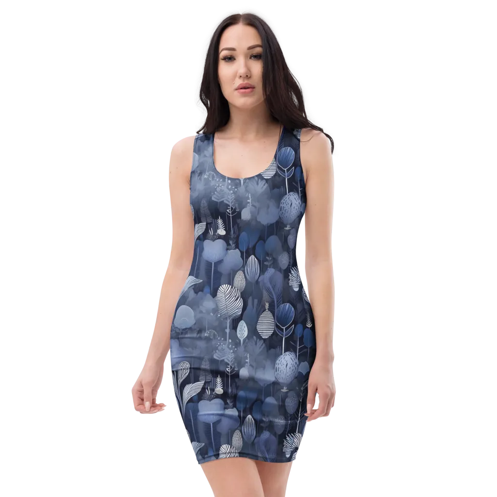 Blue Velvet Garden on Bodycon Dress — Front