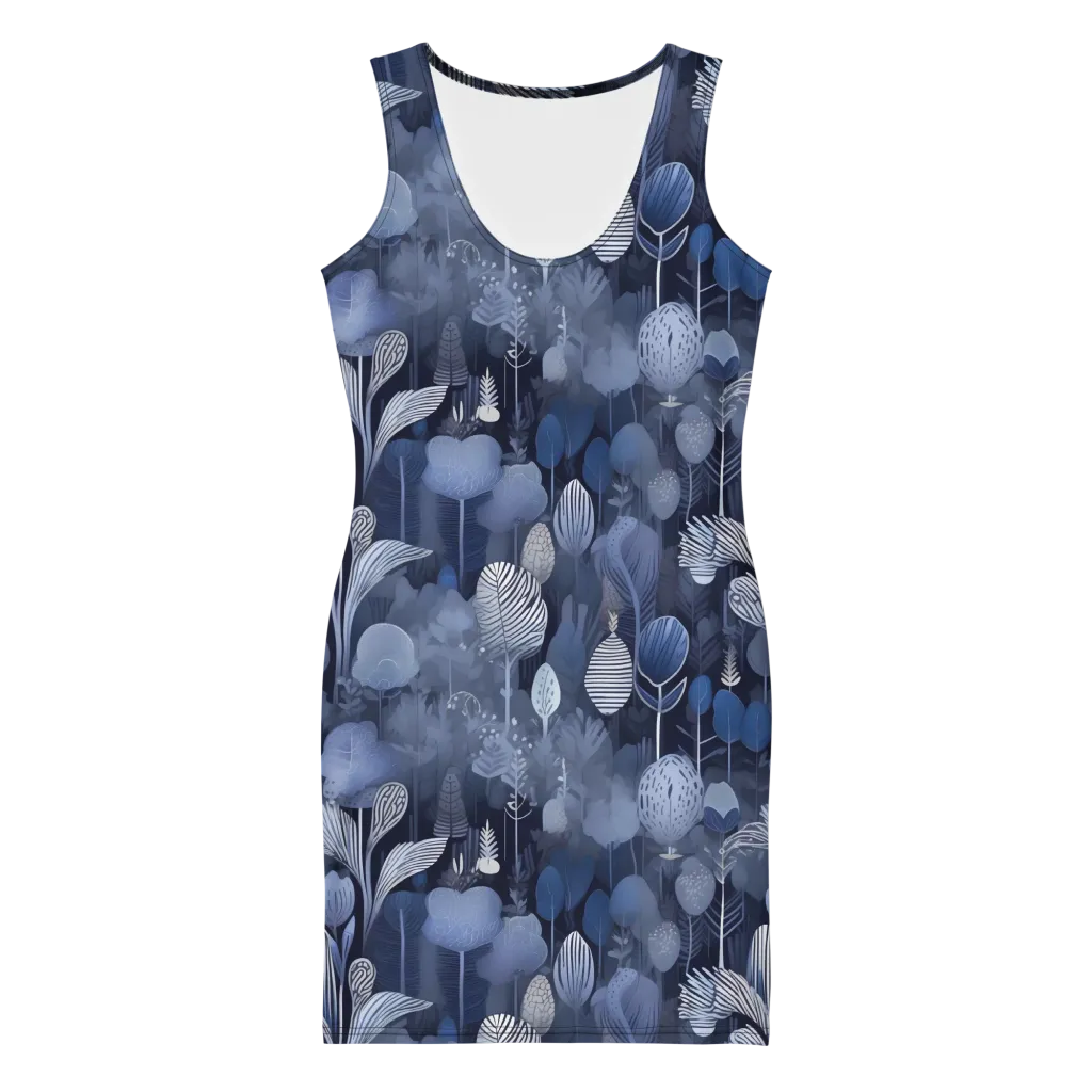 Blue Velvet Garden on Bodycon Dress — Front