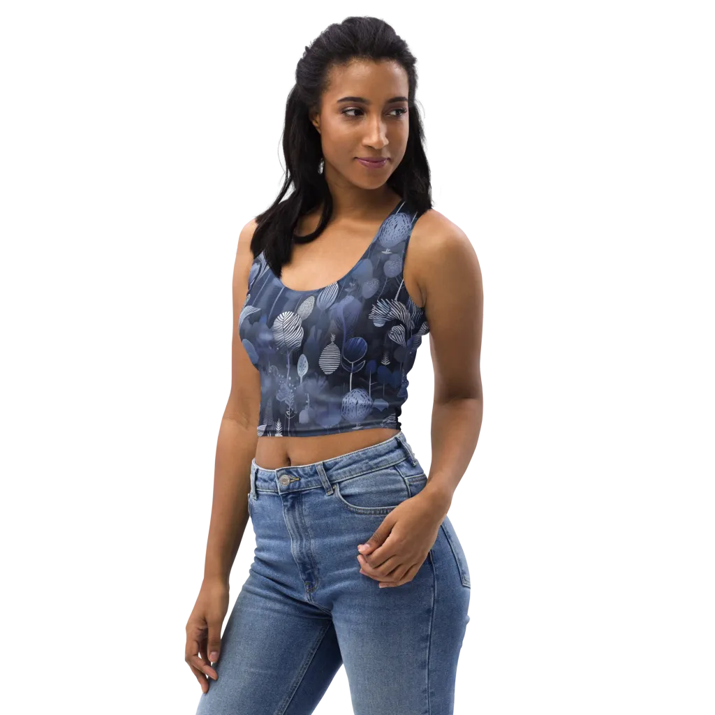 Blue Velvet Garden on Crop Top — Left Front