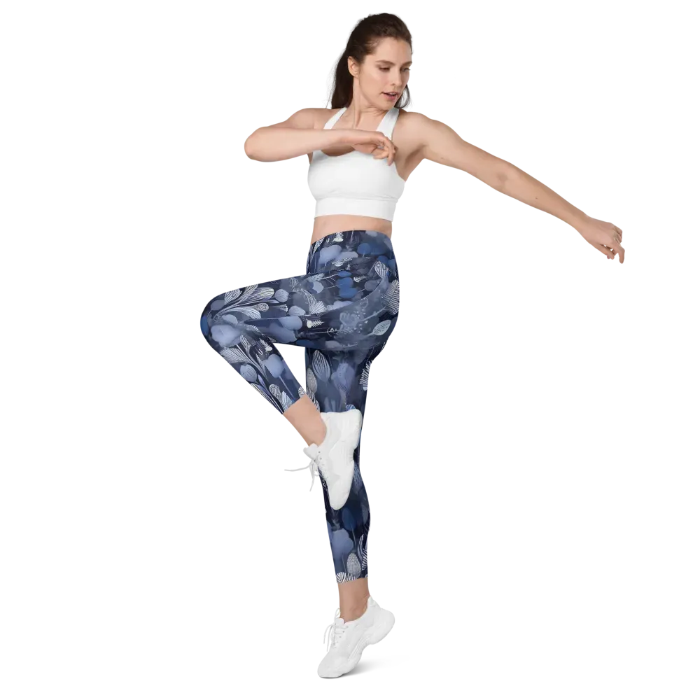 Blue Velvet Garden on Leggings with Pockets — Left Front