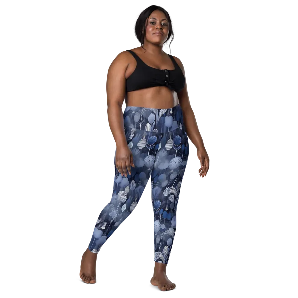 Blue Velvet Garden on Leggings with Pockets — Front