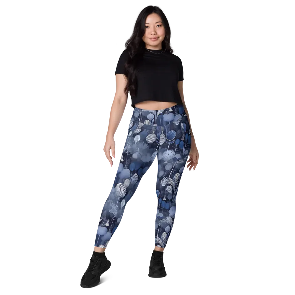 Blue Velvet Garden on Leggings with Pockets — Front