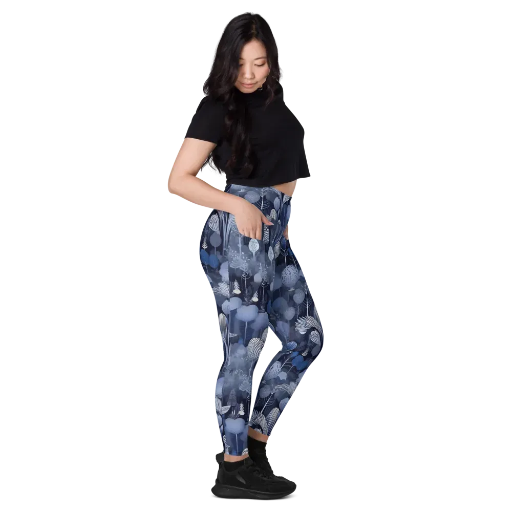 Blue Velvet Garden on Leggings with Pockets — Right