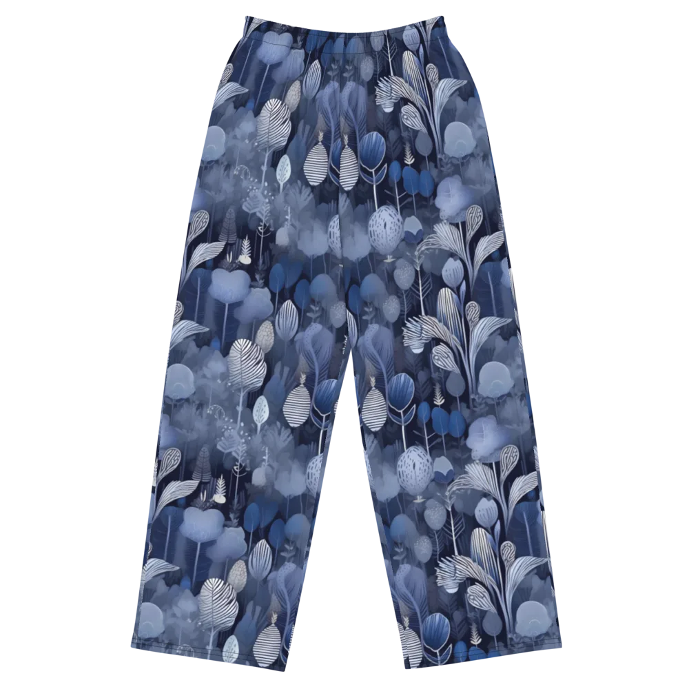 Blue Velvet Garden on Wide-Leg Pants — Front
