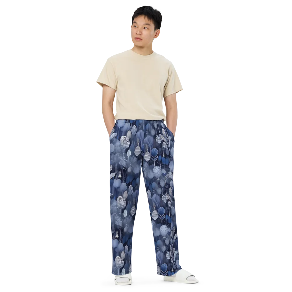 Blue Velvet Garden on Wide-Leg Pants — Front