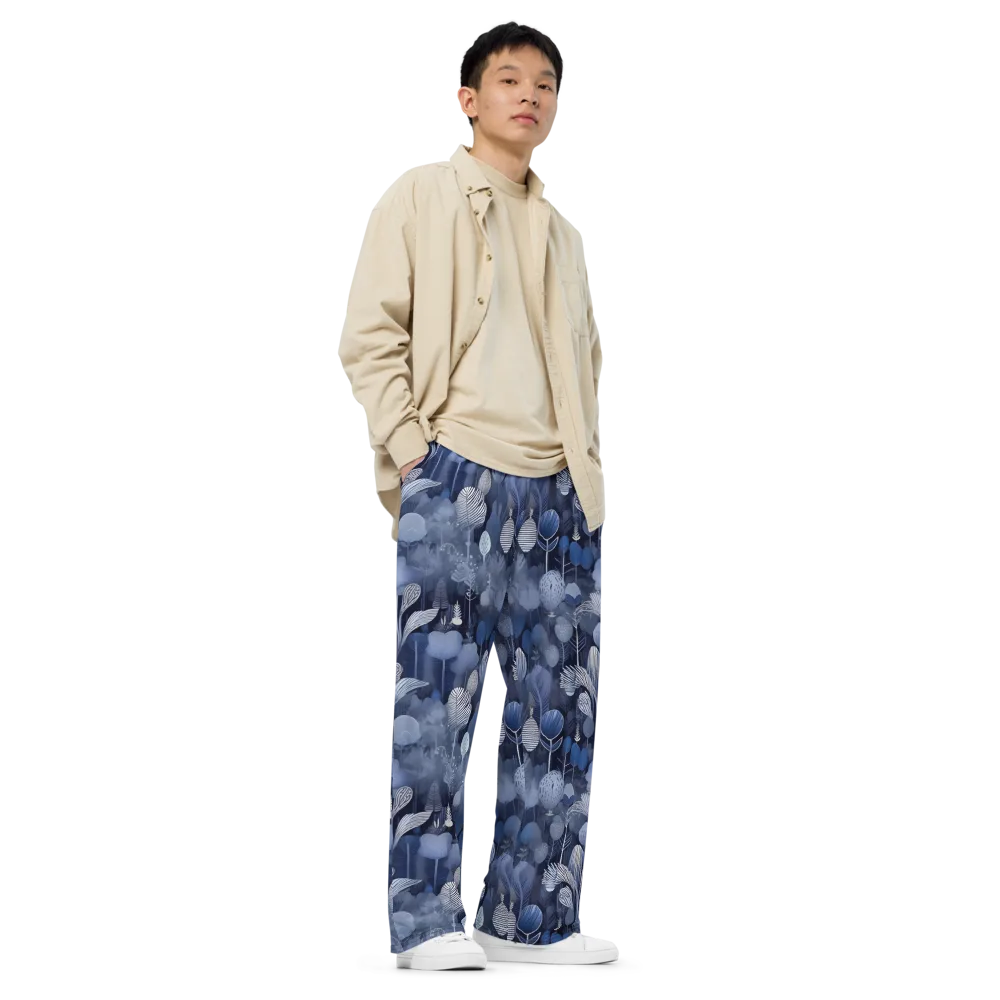Blue Velvet Garden on Wide-Leg Pants — Right Front