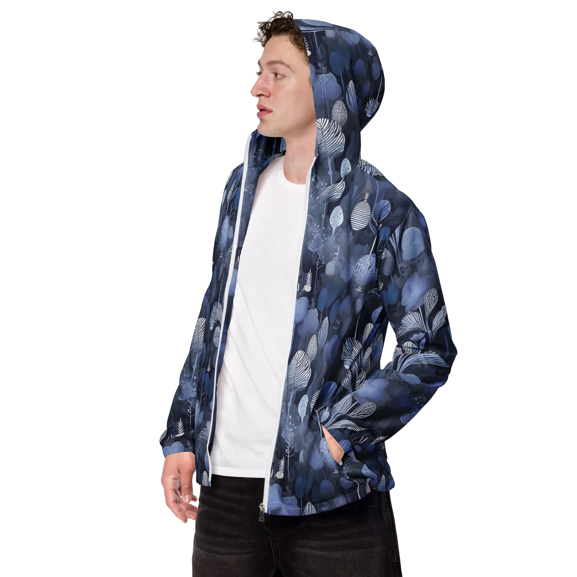 Blue Velvet Garden on Men's Windbreaker — Left Front