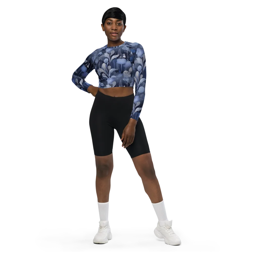 Blue Velvet Garden on Long Sleeve Crop Top — Front