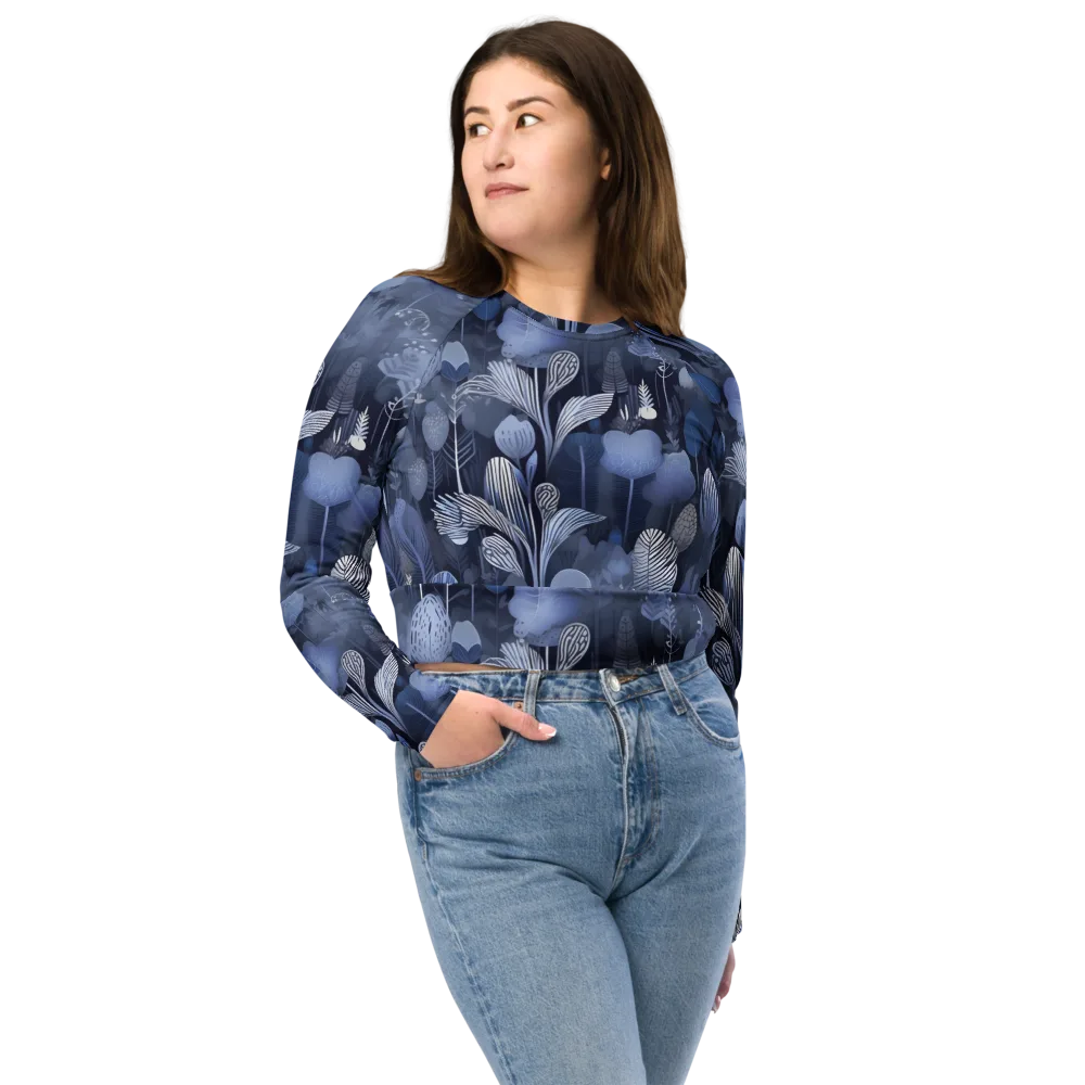 Blue Velvet Garden on Long Sleeve Crop Top — Front
