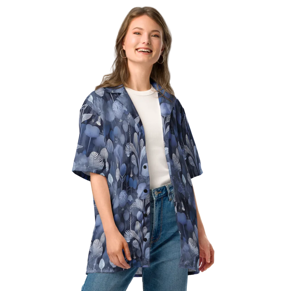 Blue Velvet Garden on Button Shirt — Front