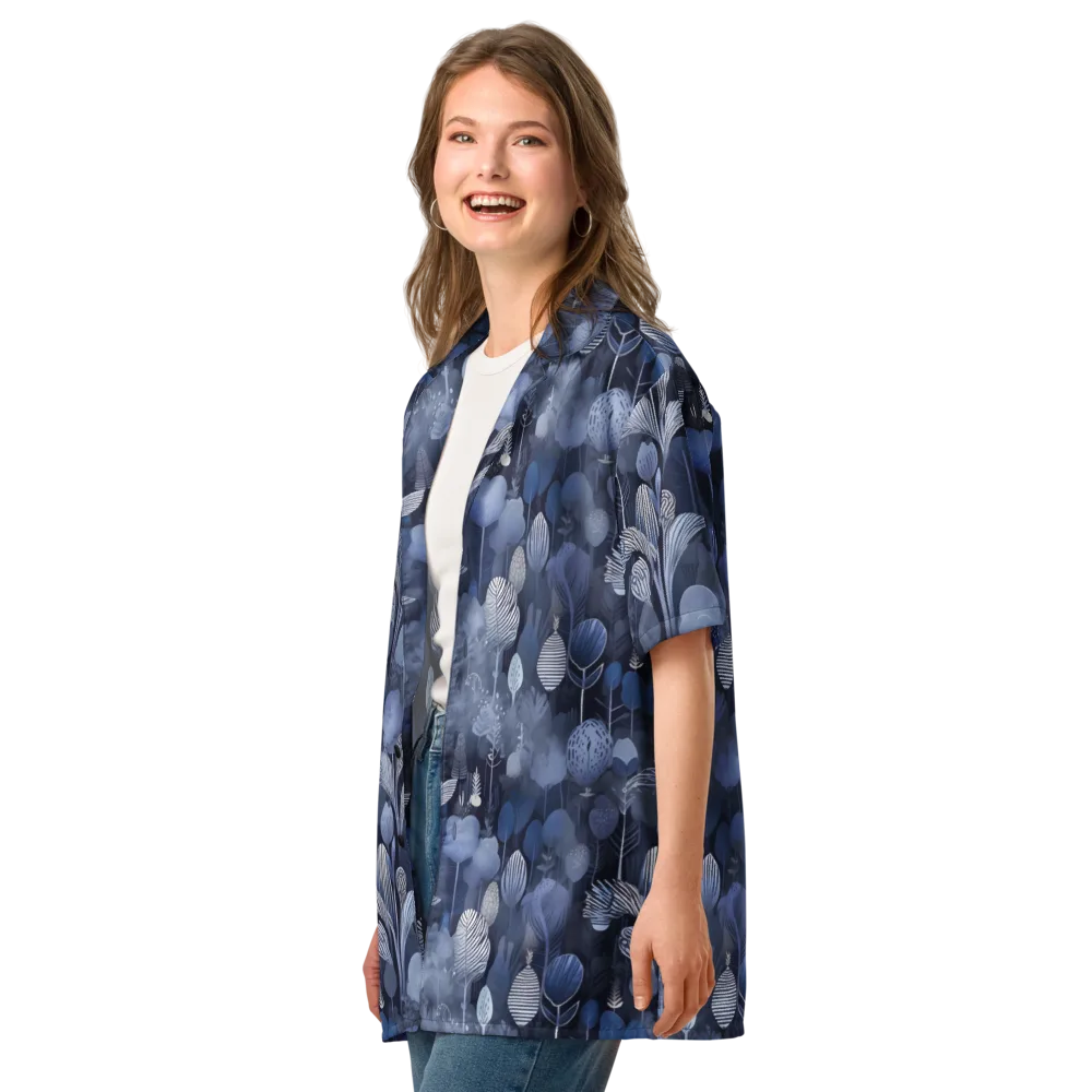 Blue Velvet Garden on Button Shirt — Left Front