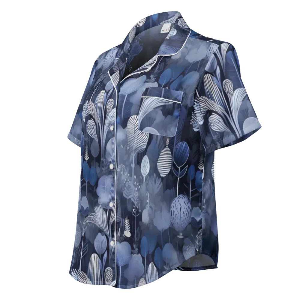 Blue Velvet Garden on Women's Short Sleeve Pajama Top — Left Front
