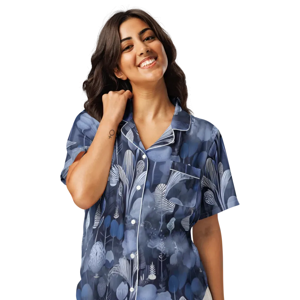 Blue Velvet Garden on Women's Short Sleeve Pajama Top — Front