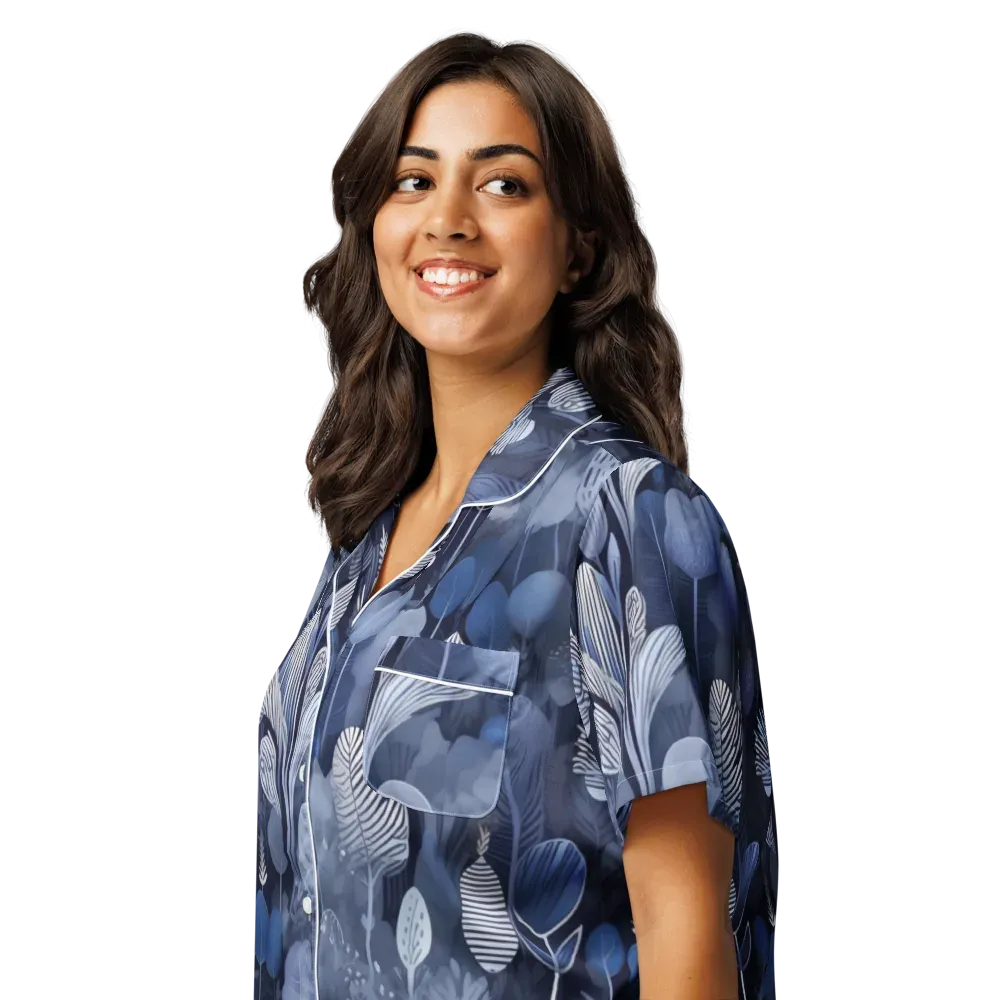 Blue Velvet Garden on Women's Short Sleeve Pajama Top — Left Front