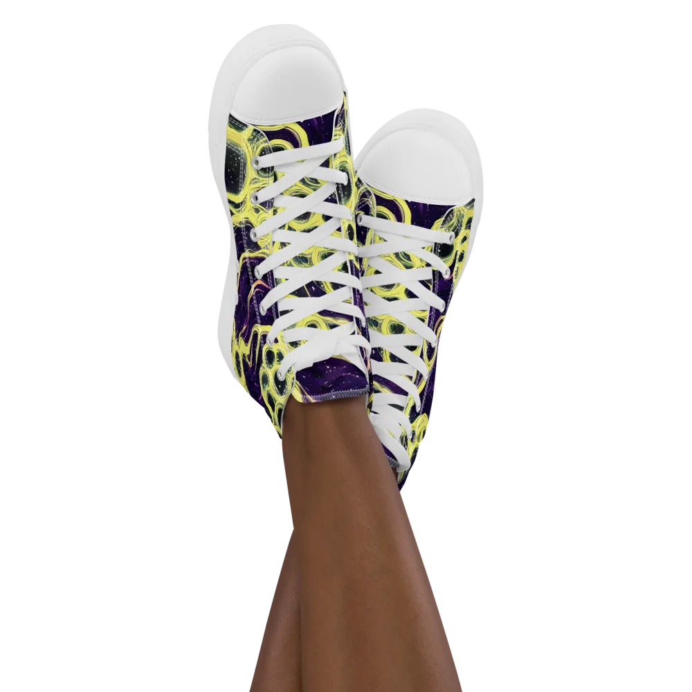 Solar Cells on Women's High Top Canvas Shoes — Front