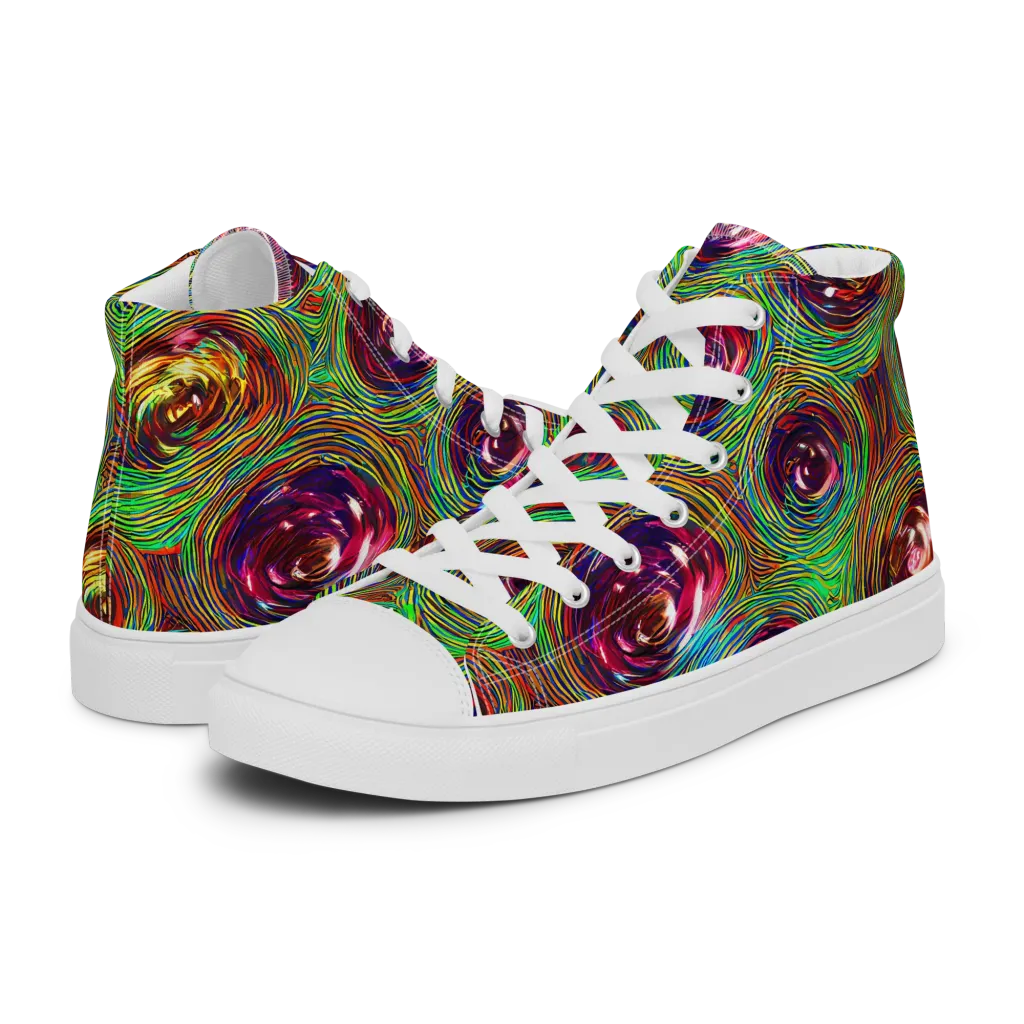 Kaleido Bloom on Men's High Top Canvas Shoes — Left