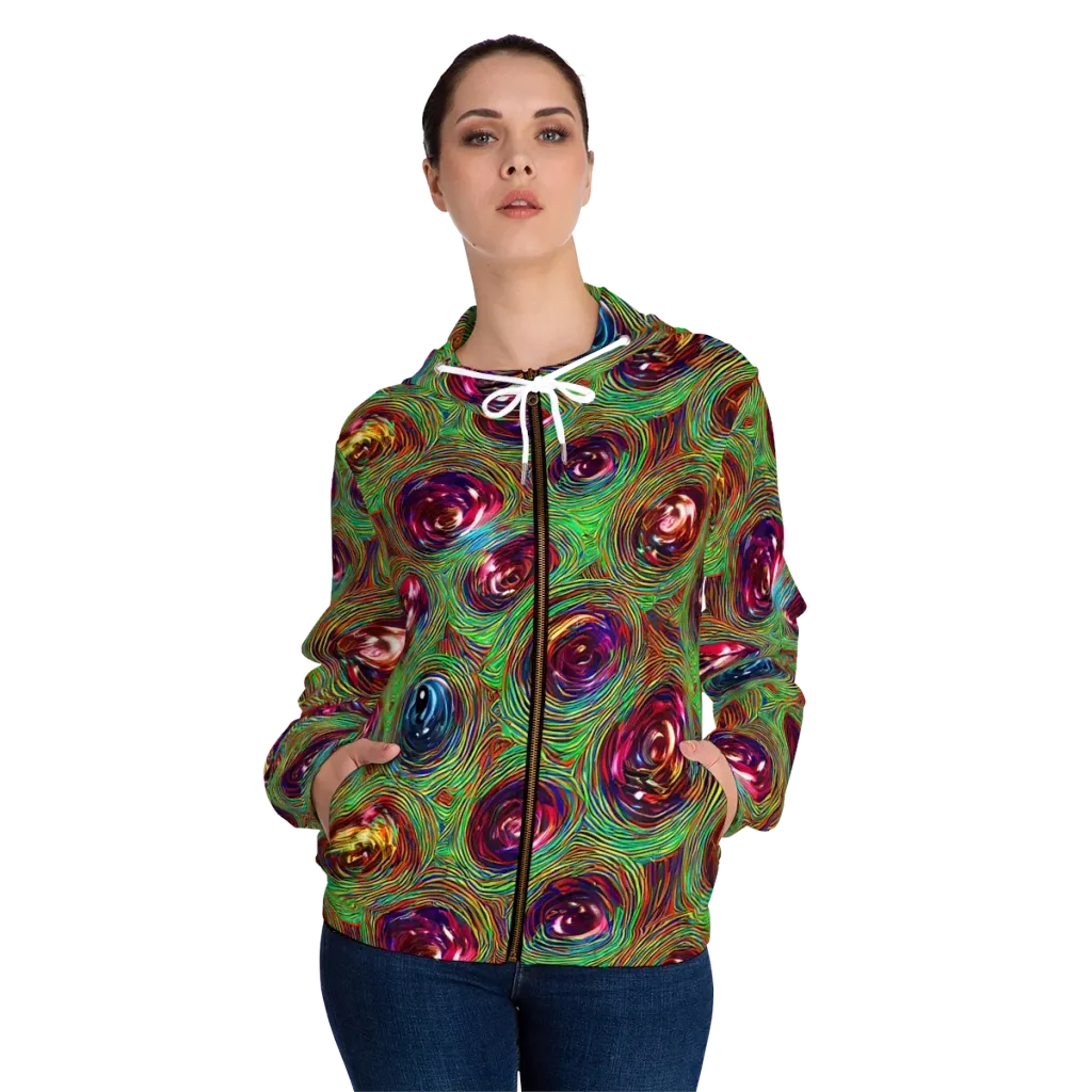 Kaleido Bloom on Women's Full-Zip Hoodie — Front On Person