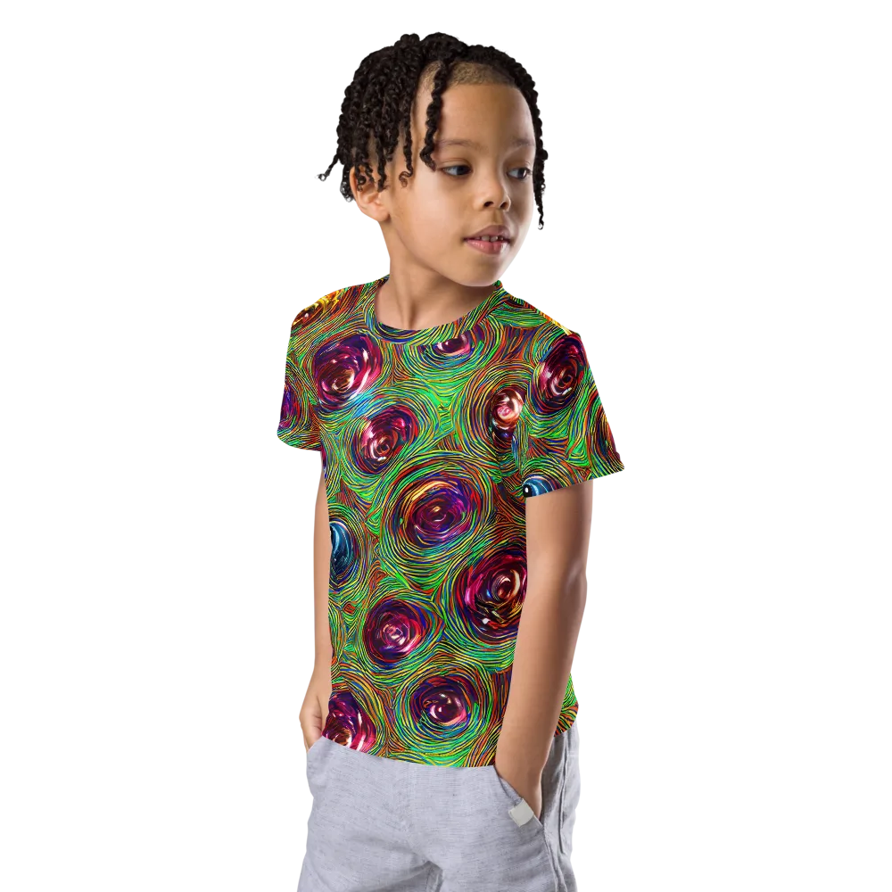 Kaleido Bloom on Kids Crew Neck T-Shirt — Left Front