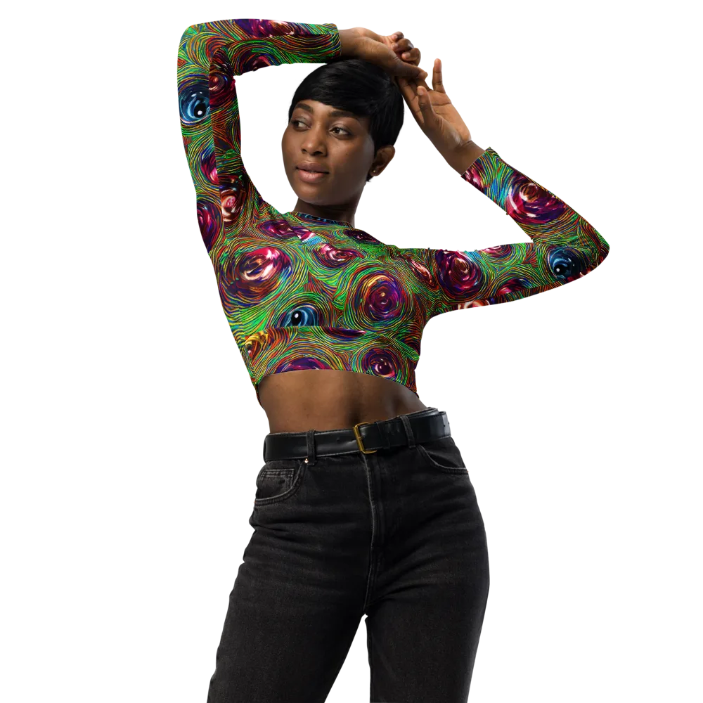 Kaleido Bloom on Long Sleeve Crop Top — Front