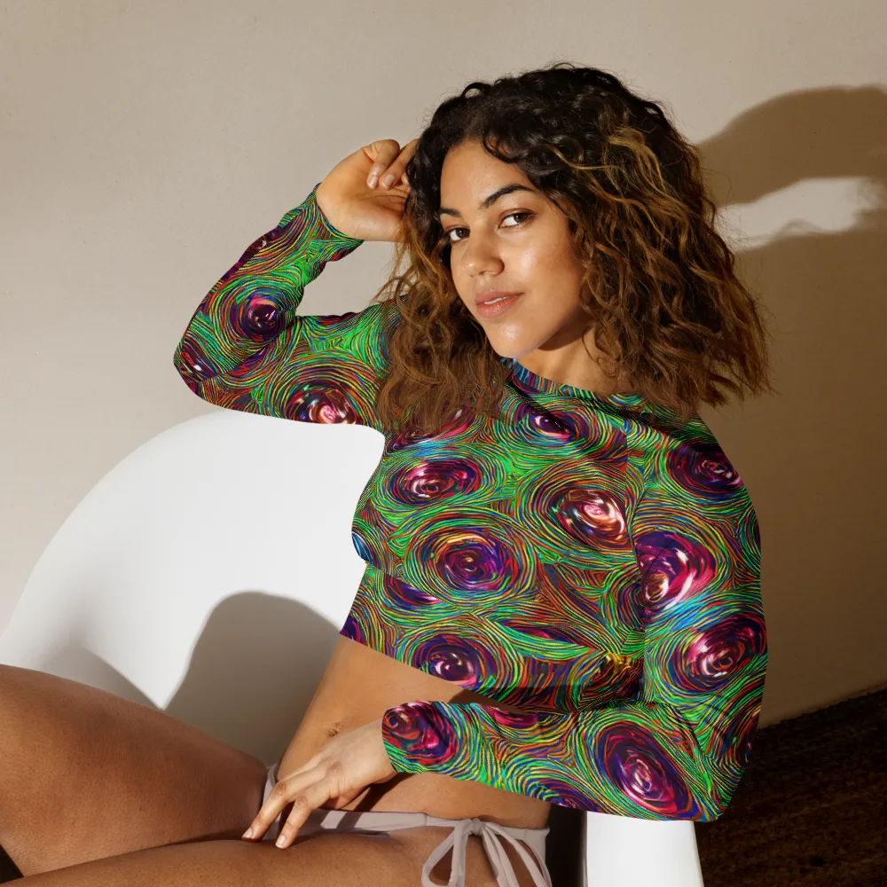 Kaleido Bloom on Long Sleeve Crop Top — Left Front