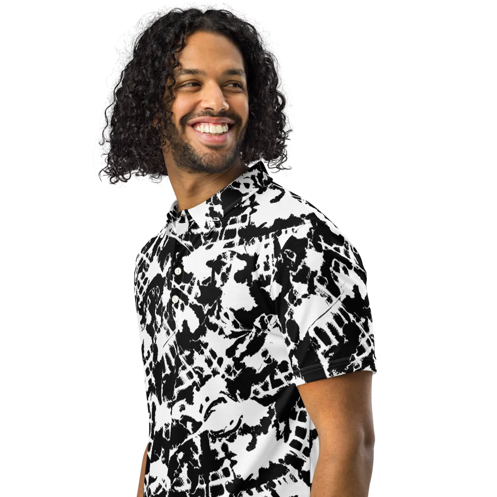 Noir Shatter on Men's Slim Fit Polo Shirt — Left Front
