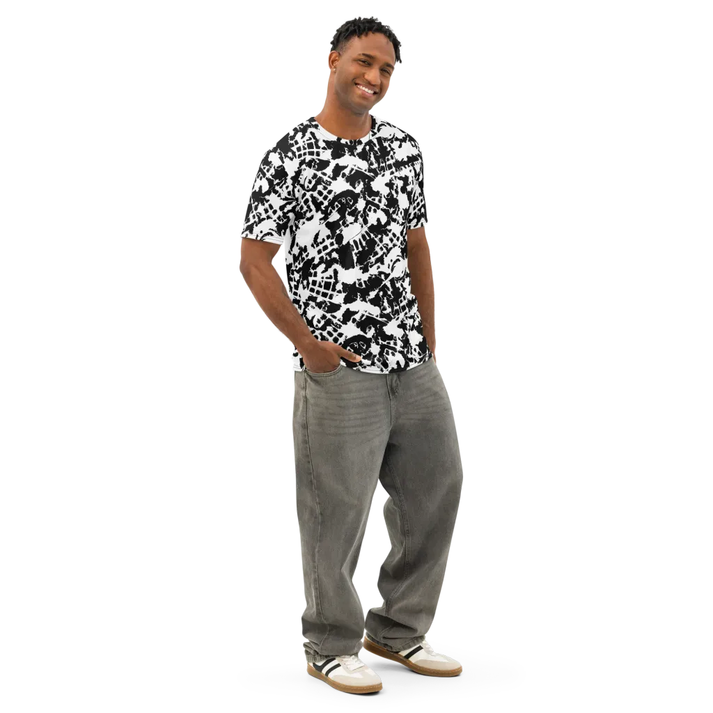 Noir Shatter on Men's Cotton Crew Neck T-Shirt — Right Front