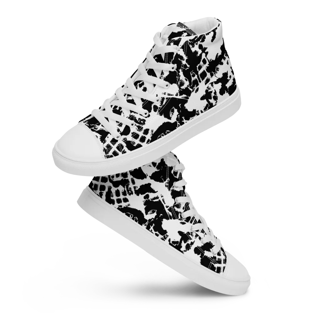 Noir Shatter on Men's High Top Canvas Shoes — Front