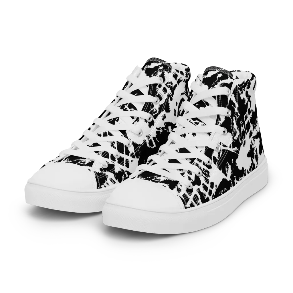 Noir Shatter on Women's High Top Canvas Shoes — Left Front