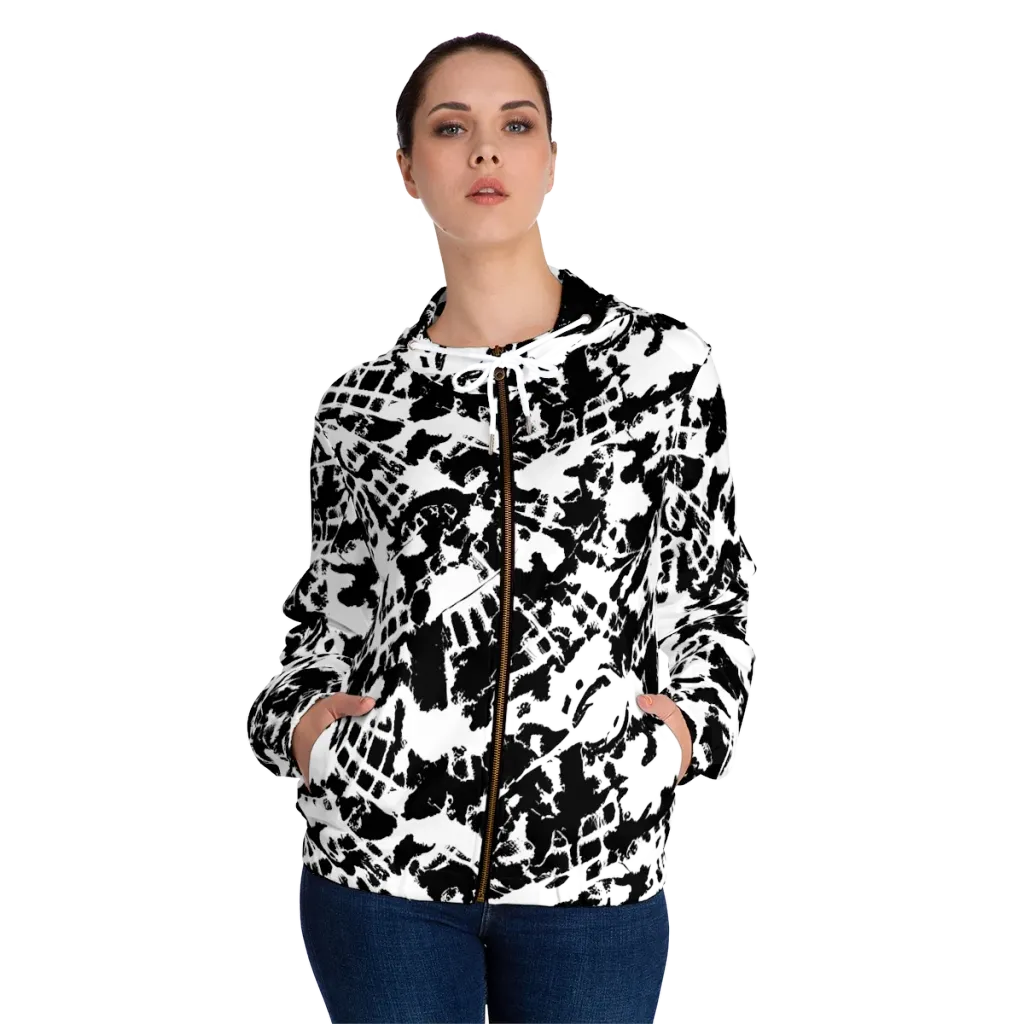 Noir Shatter on Women's Full-Zip Hoodie — Front On Person