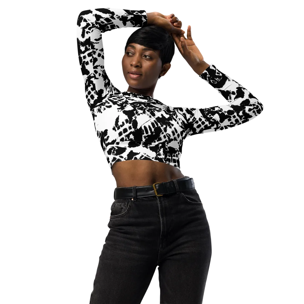 Noir Shatter on Long Sleeve Crop Top — Front