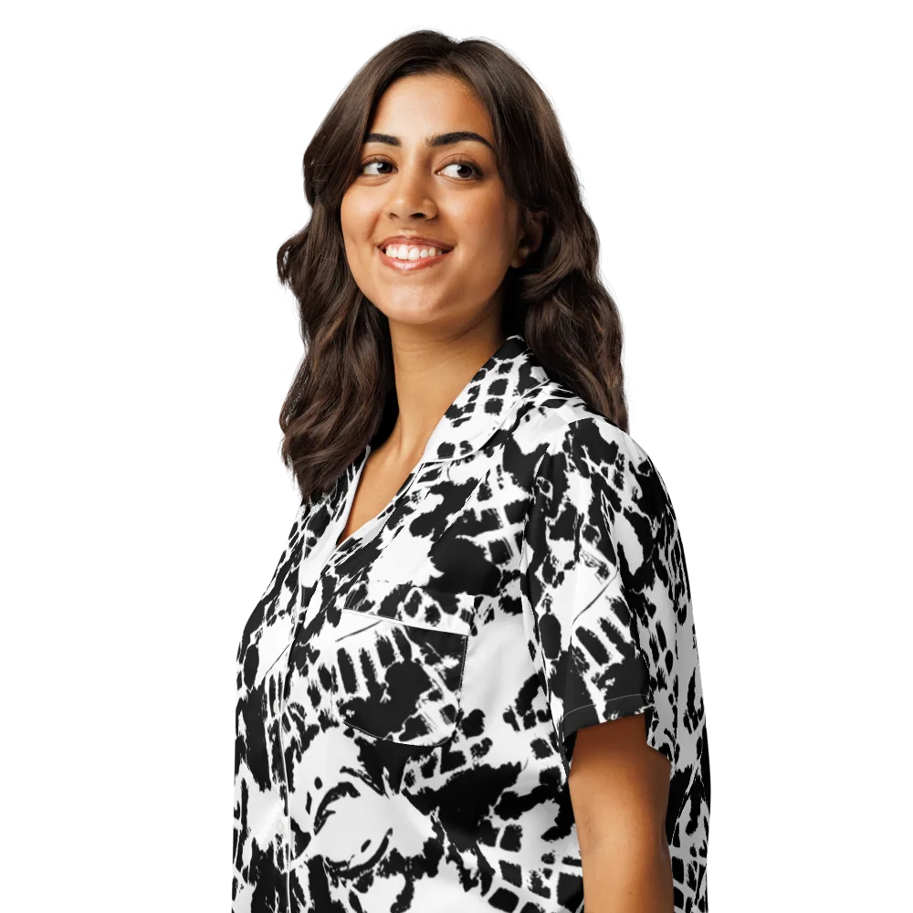 Noir Shatter on Women's Short Sleeve Pajama Top — Left Front