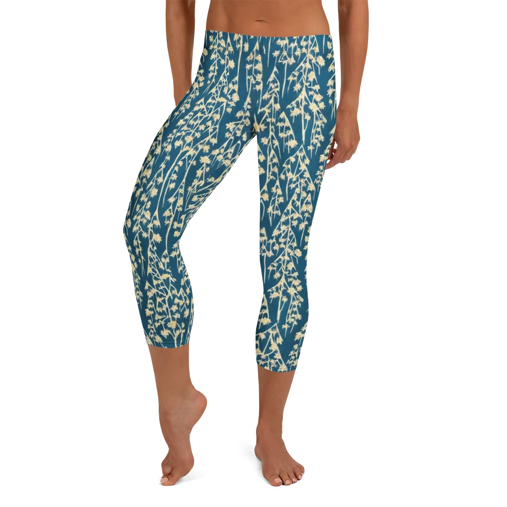 Teal Meadow on Capri Leggings — Front