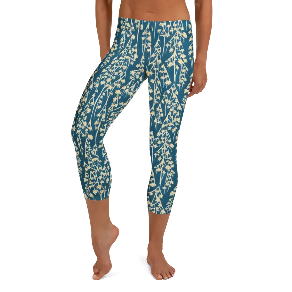 Teal Meadow on Capri Leggings — Front