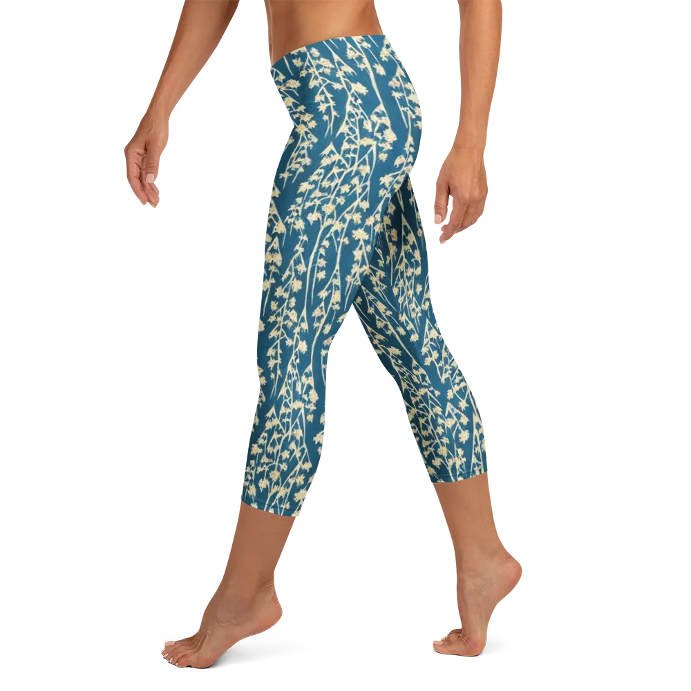 Teal Meadow on Capri Leggings — Left
