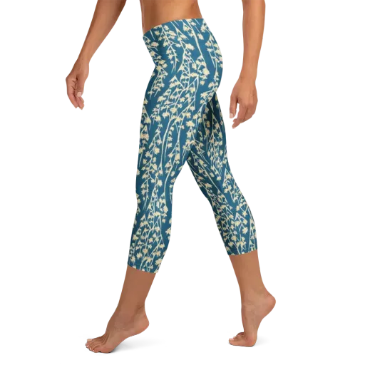 Teal Meadow on a Capri Leggings