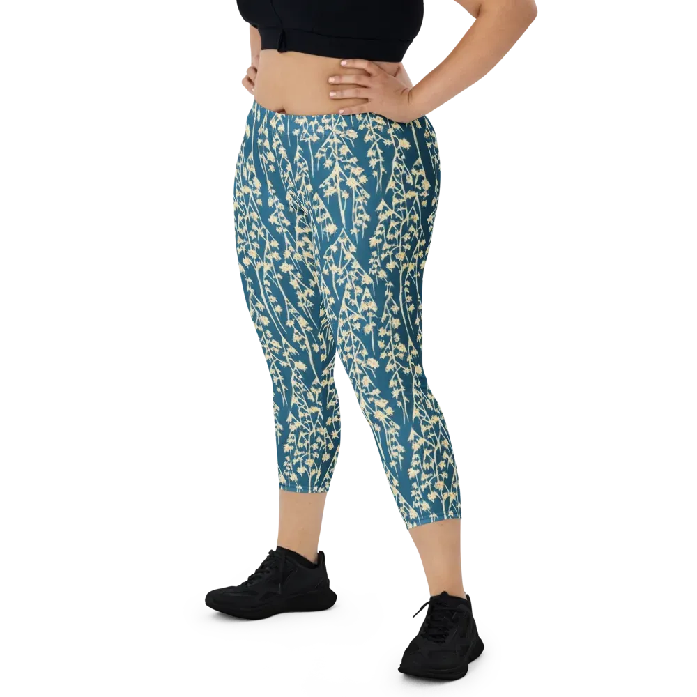 Teal Meadow on Capri Leggings — Front