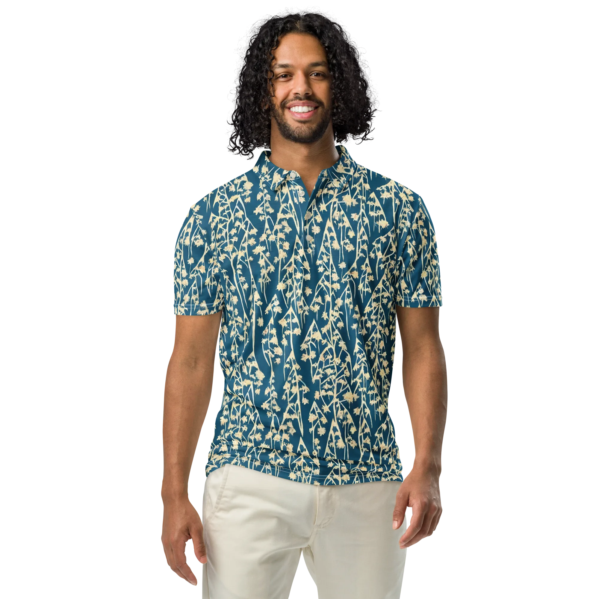 Teal Meadow on Men's Slim Fit Polo Shirt — Front