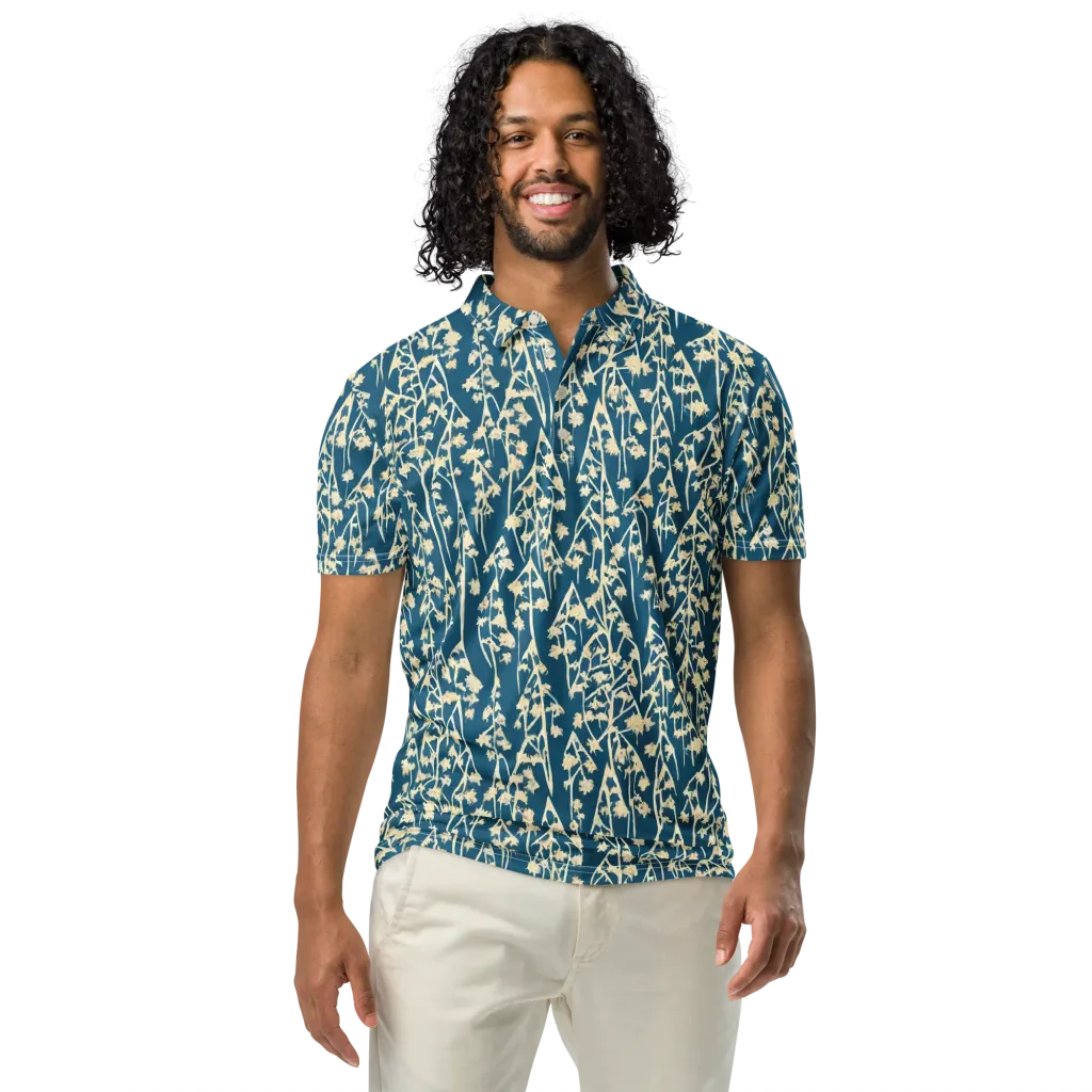 Teal Meadow on Men's Slim Fit Polo Shirt — Front