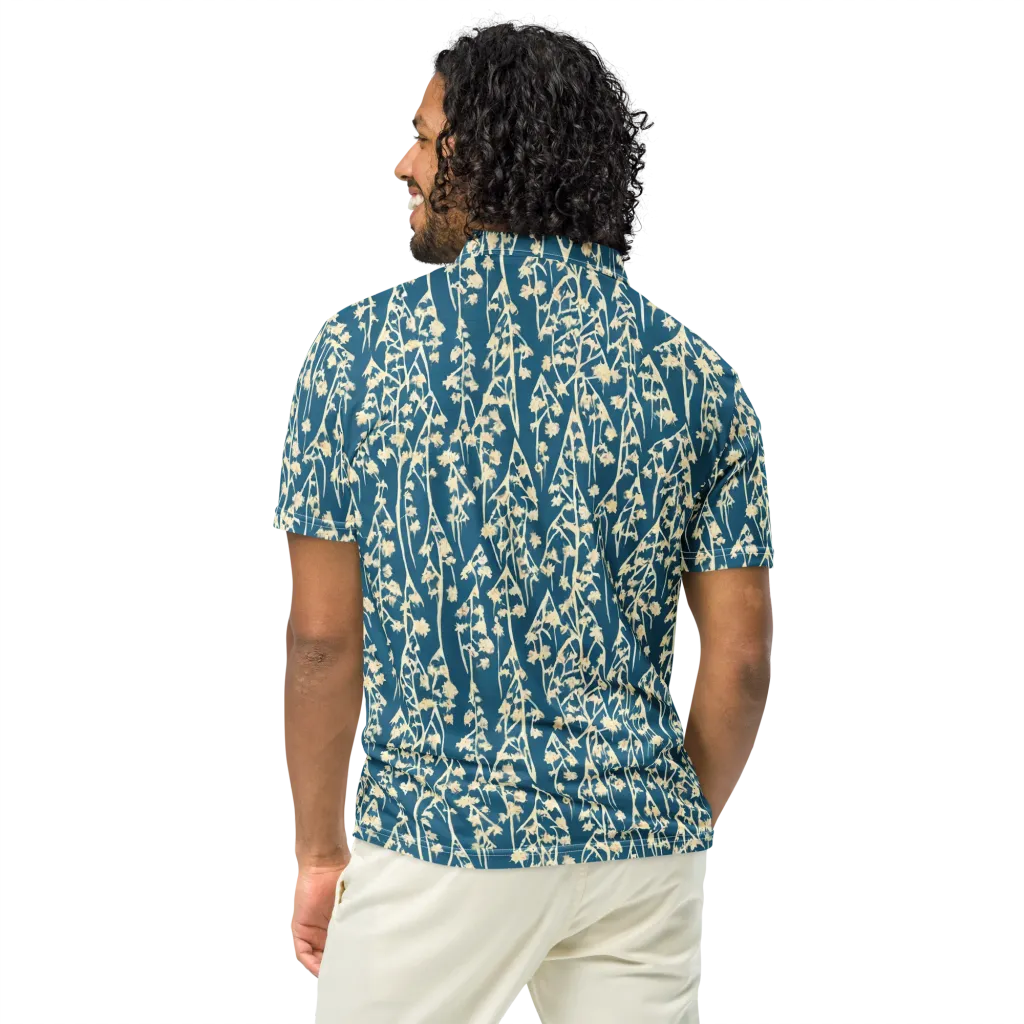Teal Meadow on Men's Slim Fit Polo Shirt — Back