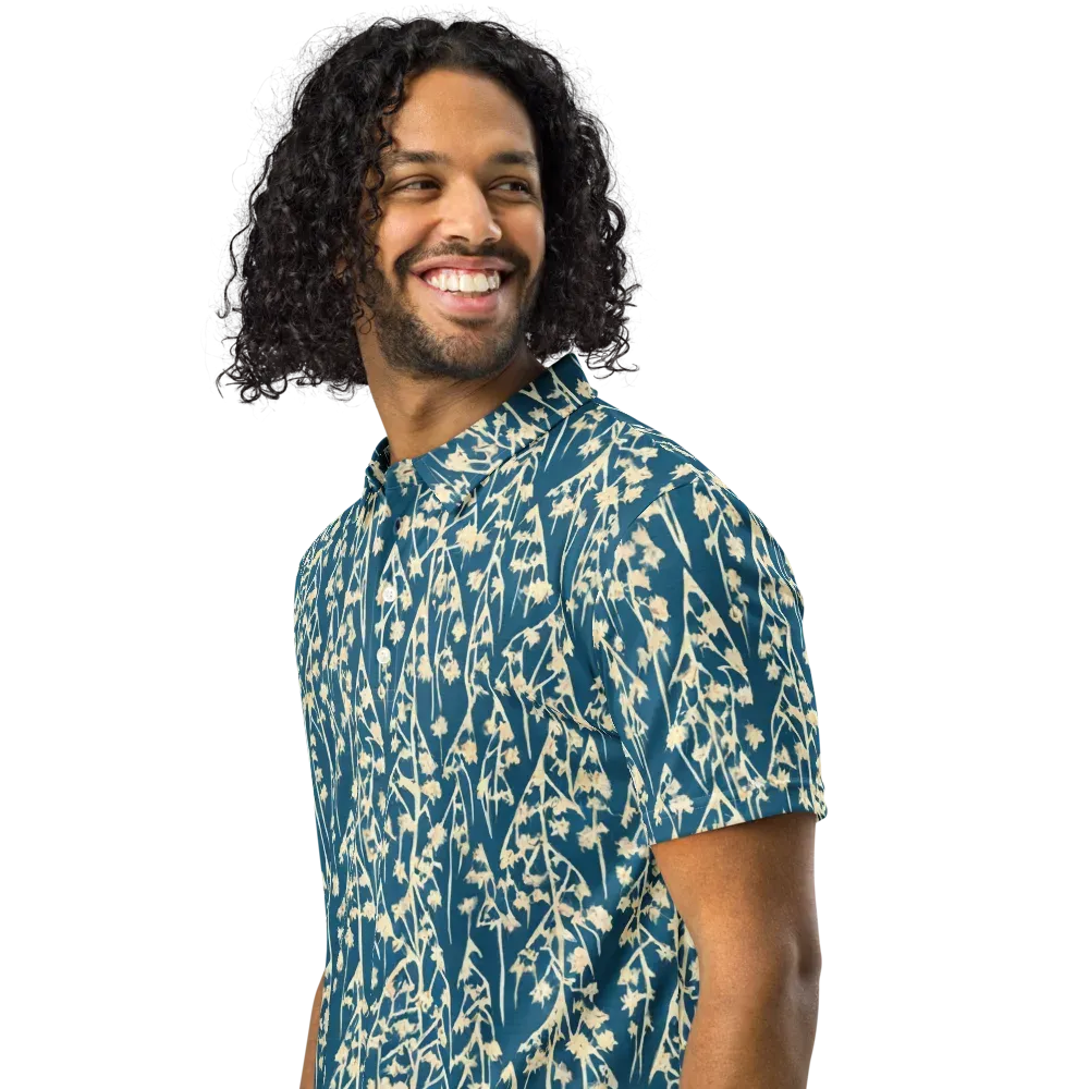 Teal Meadow on Men's Slim Fit Polo Shirt — Left Front
