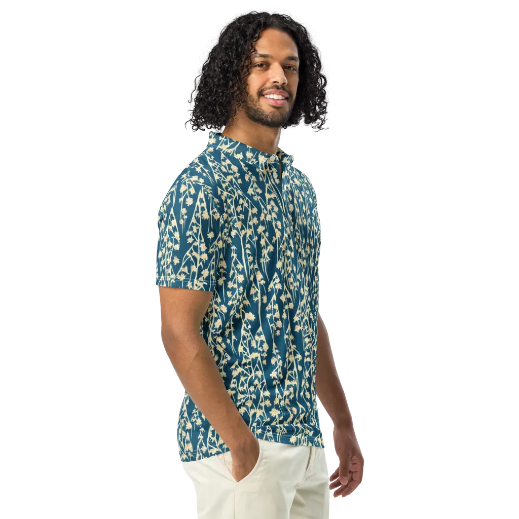 Teal Meadow on Men's Slim Fit Polo Shirt — Right Front